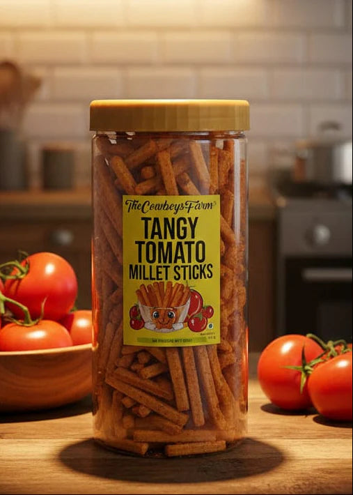Millet Sticks | Tangy Tomato Millet Sticks – No Preservative Free & Chemical Free – The Cow Boys Farm – 170gm