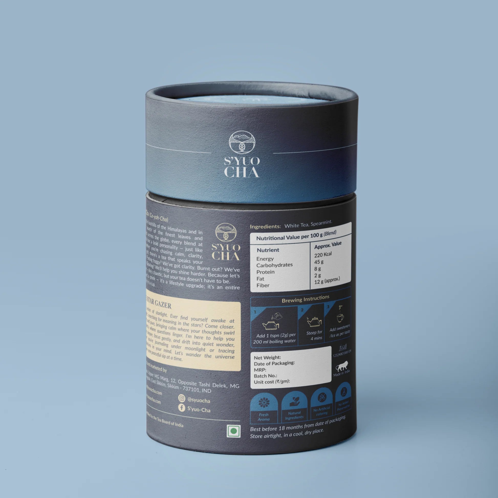 Tea |The Star Gazer -Spearmint White Tea -No Side Effects-No Artificial Coloring- No Added Preservatives - Syuo Cha - 30gm
