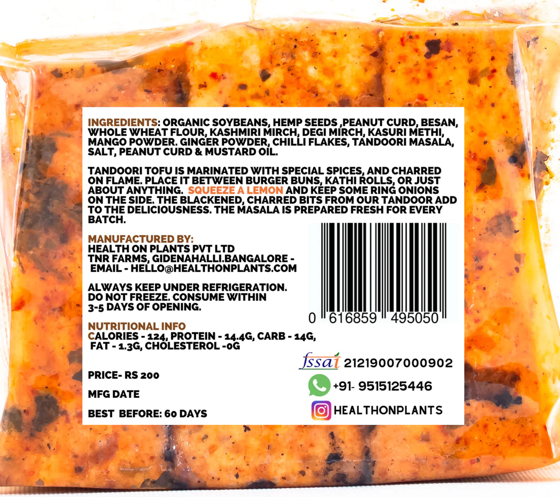 Tandoori Tofu | Handcrafted - 38gm Protein - Vegan & Keto Friendly - Health on Plants – 200gm