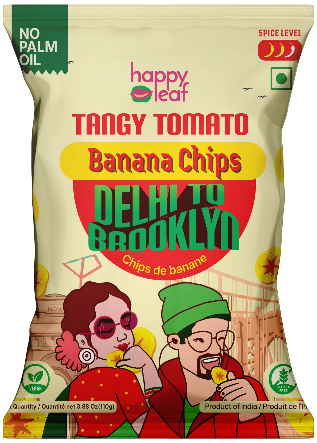 Chips | Tangy Tomato Banana Chips -Vegan, Gluten Free, USDA Organic – No Artificial Color & No Artificial Preservatives – Happy Leaf – 110gm
