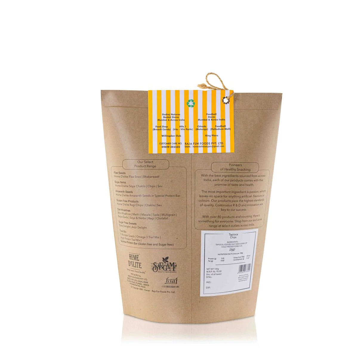Chips | Tapioca Chips – Gluten Free, Zero Cholesterol & Zero Trans Fat – Home D’elite – 100gm
