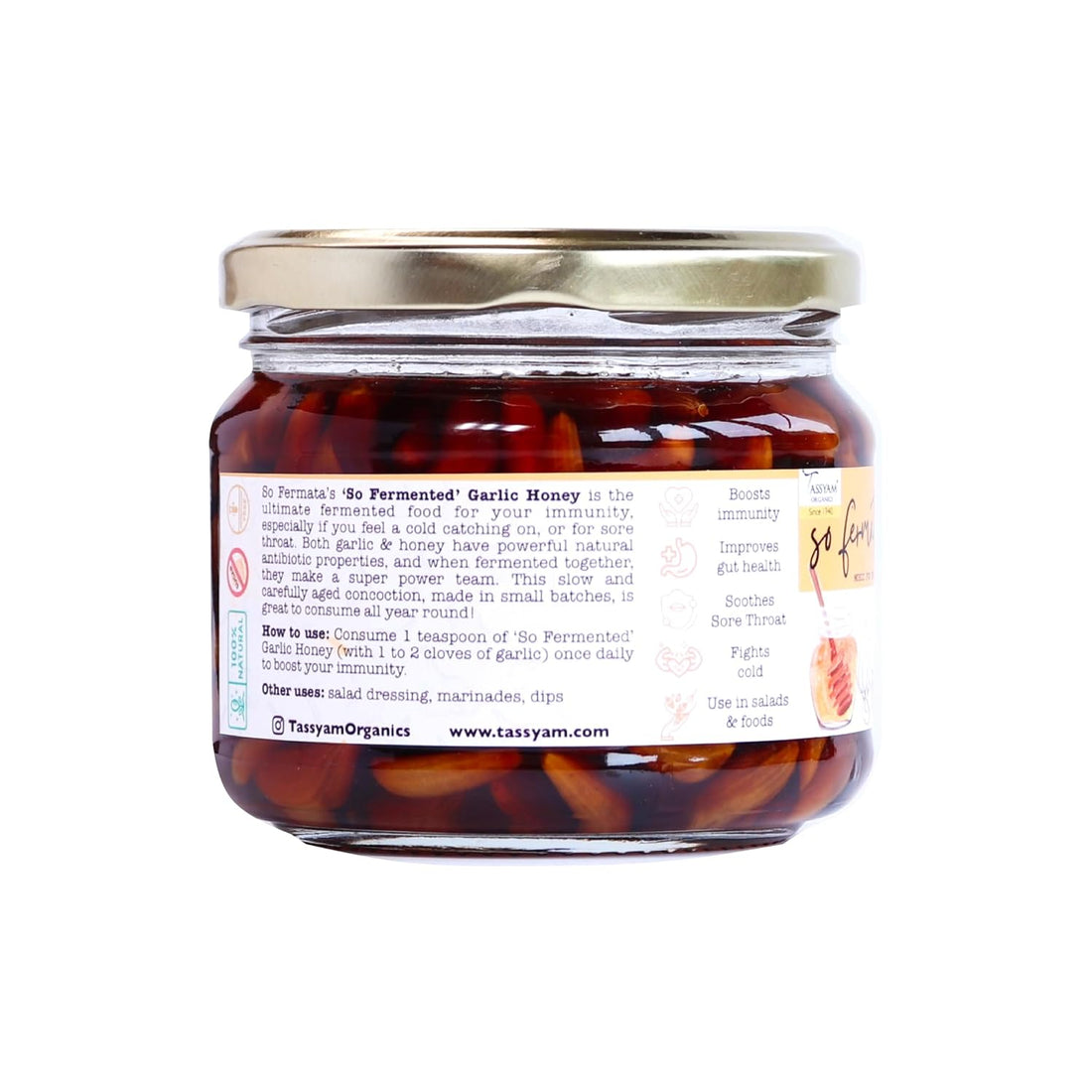 Garlic Honey | Fermented - 100% Natural - No Added Artificial Preservatives - Tassyam Organics - 350gm
