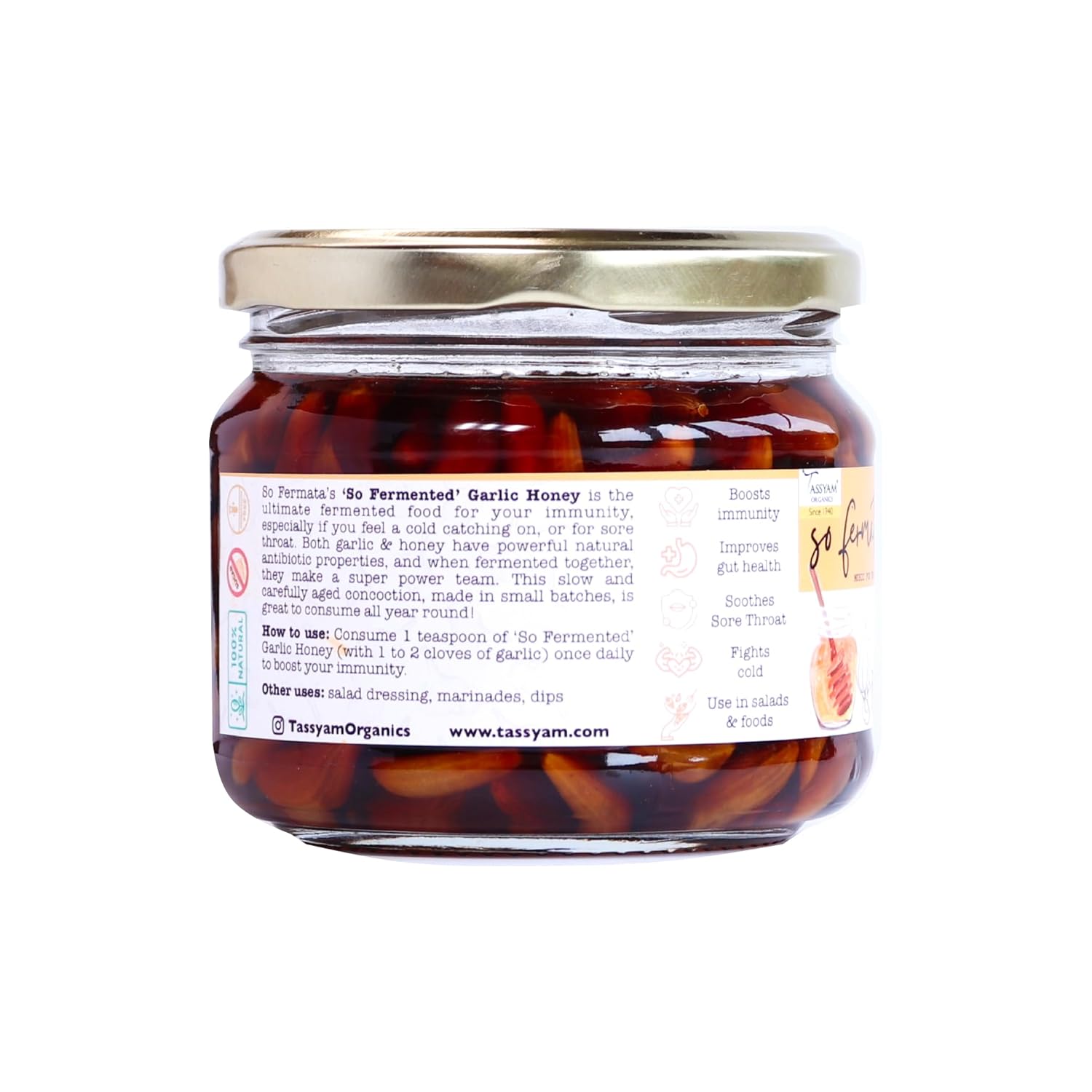 Garlic Honey | Fermented - 100% Natural - No Added Artificial Preservatives - Tassyam Organics - 350gm