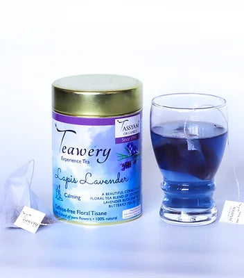 Tea | Lapis Lavender (Blend Of Soothing Lavender Buds & Blue Butterfly Pea Flower) - Natural - Caffeine Free & Non Toxic - Tassyam Organics - 20 Biodegradable Tea Bags