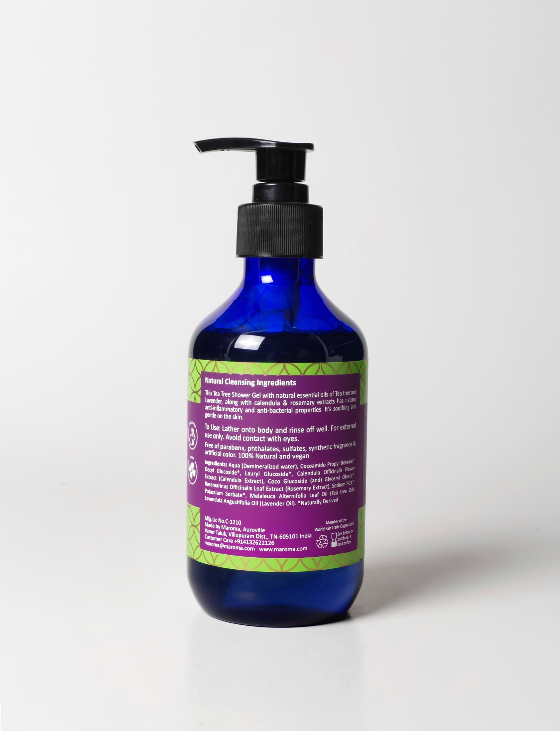 Shower Gel | Shower Gel Tea Tree (With Calendula Extract) - Vegan, Cruelty Free, Palm Oil Free, No Parabens, Synthetic Fragrances & No Artificial Color - Maroma - 300ml