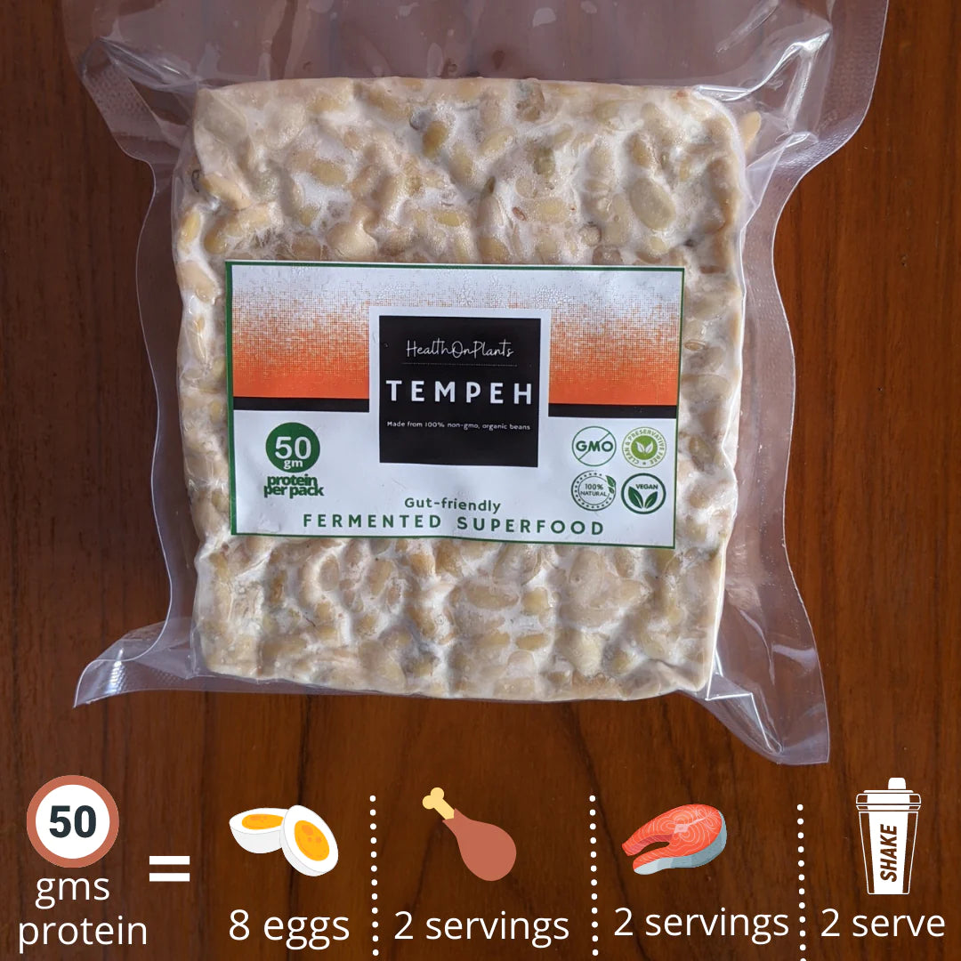 Tempeh | 50gm Protein Per Pack - Fermented Superfood - Natural - Vegan & Gut Friendly - Health On Plants - 175gm