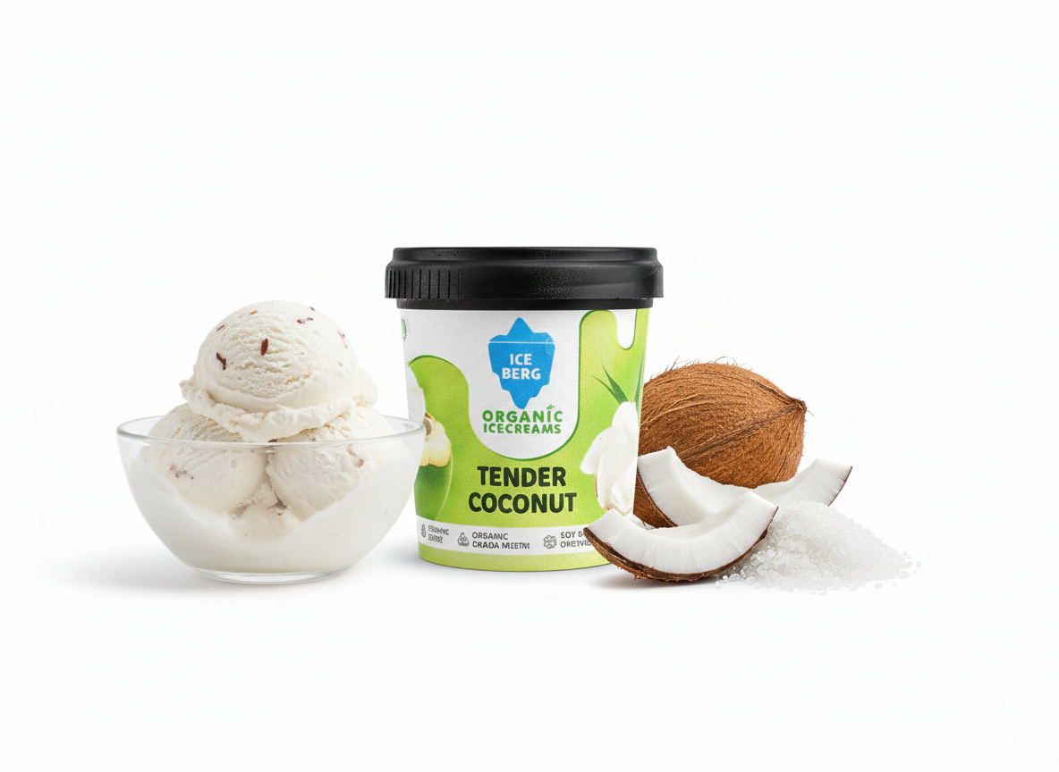 Ice Cream |Tender Coconut Ice Cream (Made From A2 Milk, Gondh Gum, Organic Butter, Tender Coconut )- Gluten Free - Churned with authentic & Real Ingredients -Zero Preservatives & No Refined Sugar- Iceberg Organic Ice Cream - 125ml