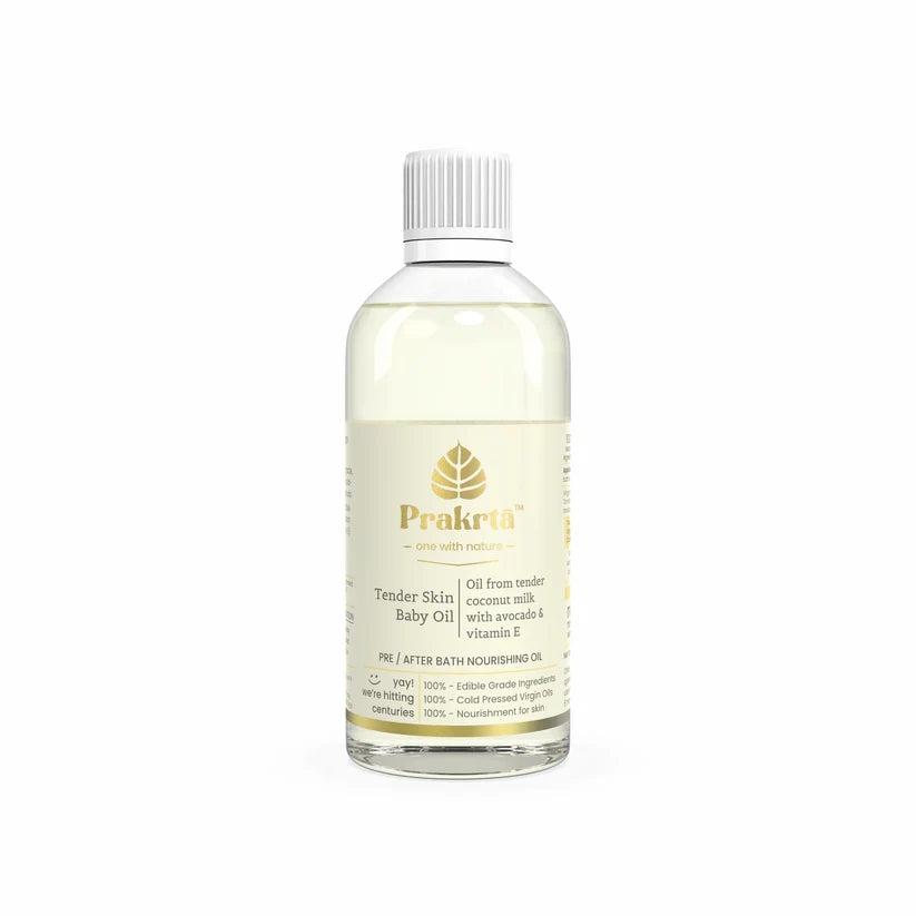 Oil |Tender Skin Baby Oil -Virgin coconut oil with Vitamin E & Avocado oil -100% natural & edible - No Added Preservatives -Prakrta- 100ml