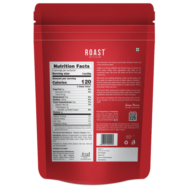 Makhana | (Thai Sweet Chilli) - 3g Protein Per Serving - Roasted - Not Fried - Gluten Free, No Added Artificial Colour, Trans Fat Free & No Added Preservatives - ROAST FOODS - 70gm