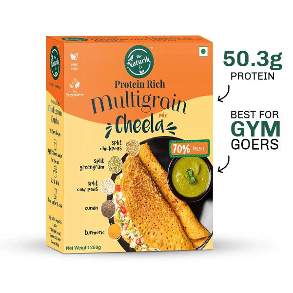 Cheela Mix | Multigrain Cheela Mix - 70% Pulses - 50.3g Protein -100% Pure - Gluten Free, No Maida, No Sugar, No Palm Oil & No Added Preservatives - The Naturik Co - 250gm