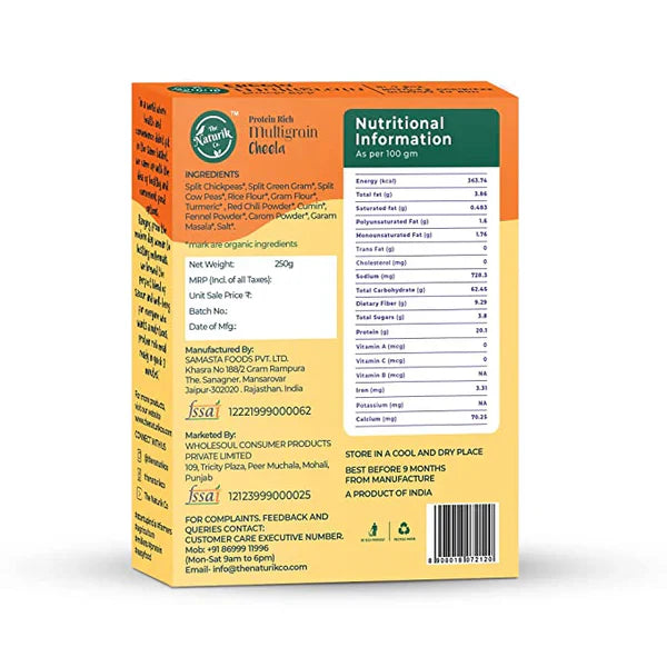 Cheela Mix | Multigrain Cheela Mix - 70% Pulses - 50.3g Protein -100% Pure - Gluten Free, No Maida, No Sugar, No Palm Oil & No Added Preservatives - The Naturik Co - 250gm