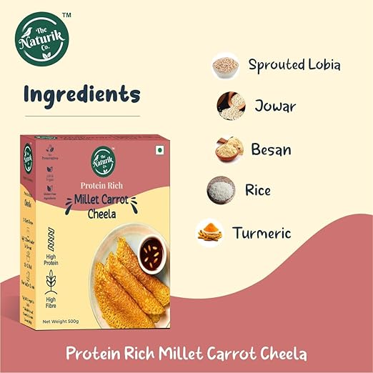 Cheela Mix | Millet Carrot Cheela - High In Protein And Fibre - Vegan, Gluten Free & No Added Preservatives - The Naturik Co - 250gm