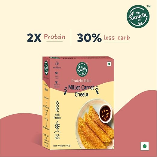 Cheela Mix | Millet Carrot Cheela - High In Protein And Fibre - Vegan, Gluten Free & No Added Preservatives - The Naturik Co - 250gm