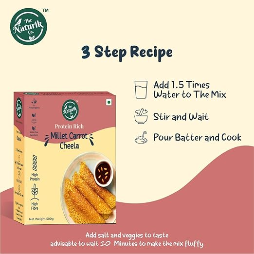 Cheela Mix | Millet Carrot Cheela - High In Protein And Fibre - Vegan, Gluten Free & No Added Preservatives - The Naturik Co - 250gm