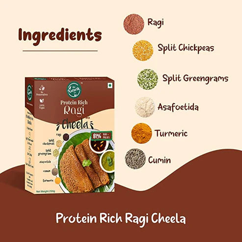 Cheela Mix | Ragi (Millets) Cheela Mix – 81% Ragi Pulses – 50.3g Protein -100% Pure – Gluten Free, No Maida, No Sugar, No Palm Oil & No Added Preservatives – The Naturik Co – 250gm