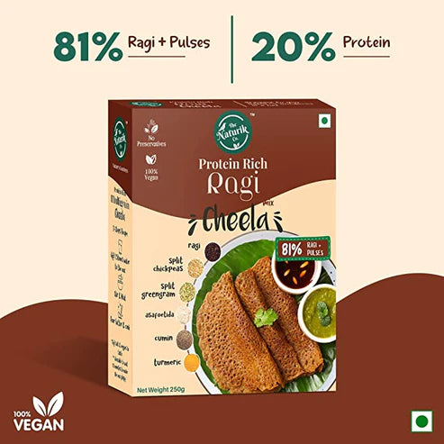 Cheela Mix | Ragi (Millets) Cheela Mix – 81% Ragi Pulses – 50.3g Protein -100% Pure – Gluten Free, No Maida, No Sugar, No Palm Oil & No Added Preservatives – The Naturik Co – 250gm