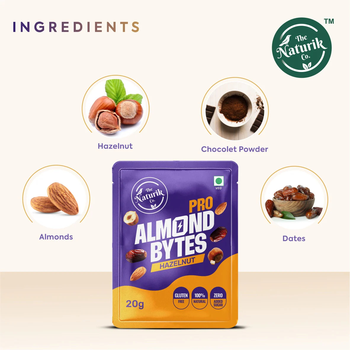 Almond bytes | Cranberry (Sweetened With Dates) - Pro - 100% Natural - Gluten Free & No Added Sugar - The Naturik Co - 20gm