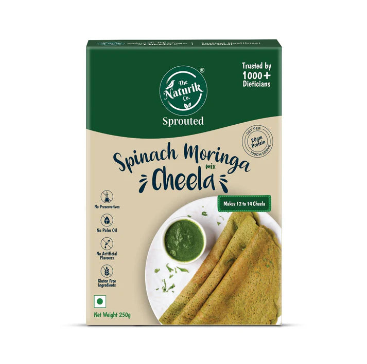 Cheela Mix | Spinach Moringa Cheela - Protein Cheela Mix - Gluten Free, No Sugar, No Maida, No Added Preservatives - The Naturik Co - 250gm