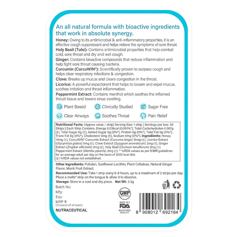 Throat Relief - Vegan & Sugar Free - Wellbeing Nutrition - 30 Strips