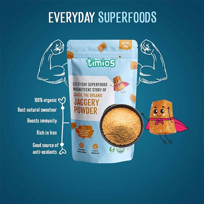 Jaggery Powder | USDA Organic - No Added Preservatives & Chemical Free - Timios - 100gm