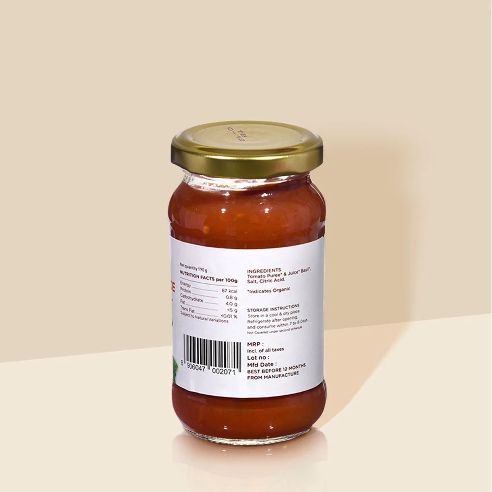 Tomato Basil Sauce - Organic - Indian - Pure And Sure - 190gm