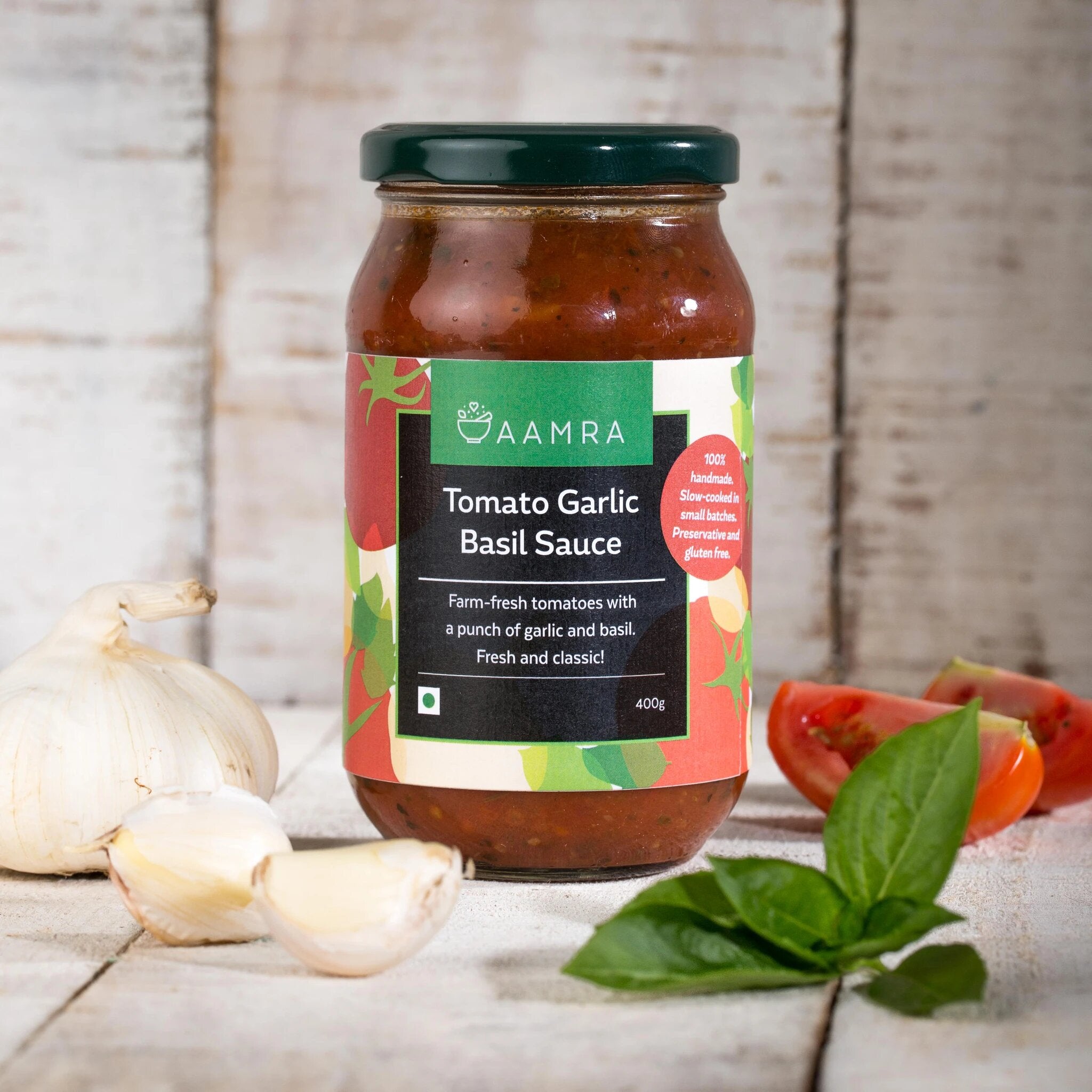 Tomato Garlic Basil Pizza & Pasta Sauce – Aamra – 400gm