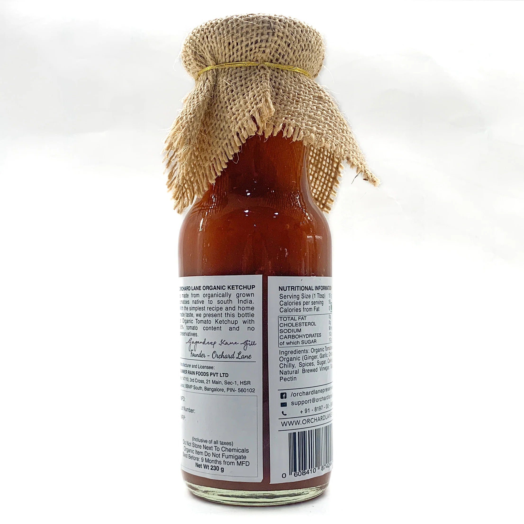 Tomato Ketchup | Organic - Gluten Free, No Added Chemicals, Preservatives & No Added Colours - Orchard Lane – 230gm