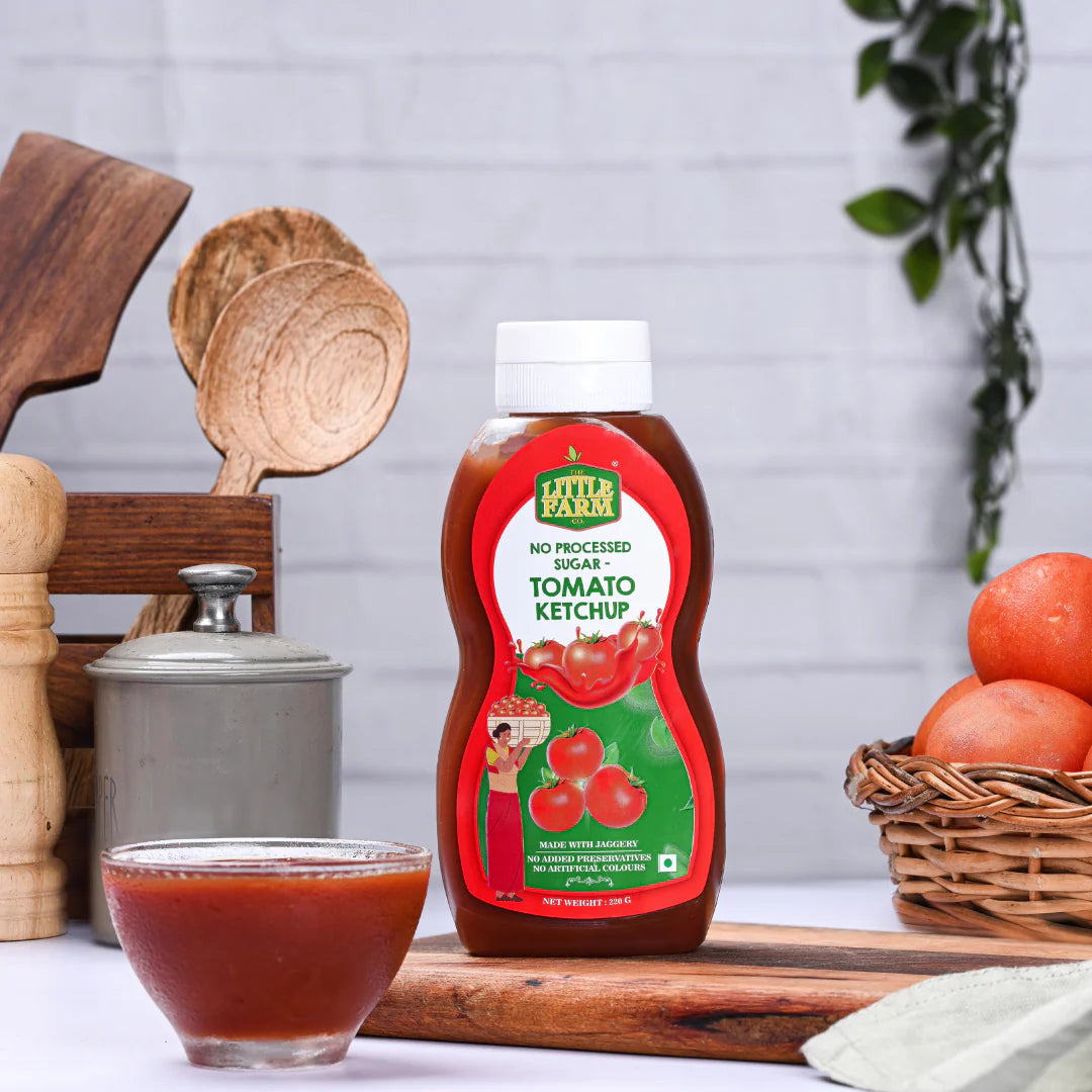 Ketchup | Tomato Ketchup (Made With Jaggery) – Vegan, Gluten Free, Dairy Free, No Added Preservatives, Artificial Colours & No Artificial Flavours Or No Processed Sugar – The Little Farm – 220gm