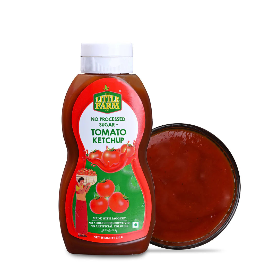 Ketchup | Tomato Ketchup (Made With Jaggery) – Vegan, Gluten Free, Dairy Free, No Added Preservatives, Artificial Colours & No Artificial Flavours Or No Processed Sugar – The Little Farm – 220gm