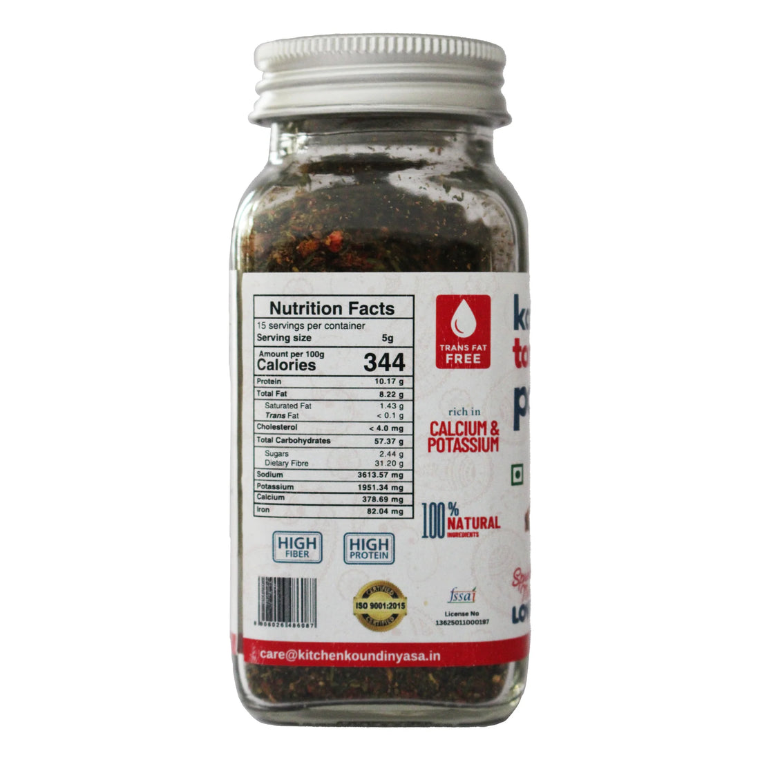 Seasoning | Kothimeera Tomato Podi- High Fibre , Protein - Spice Blends - No Added Flavours, Sugar, Colour & Preservatives Free - Kitchen Koundinyasa - 75 gm