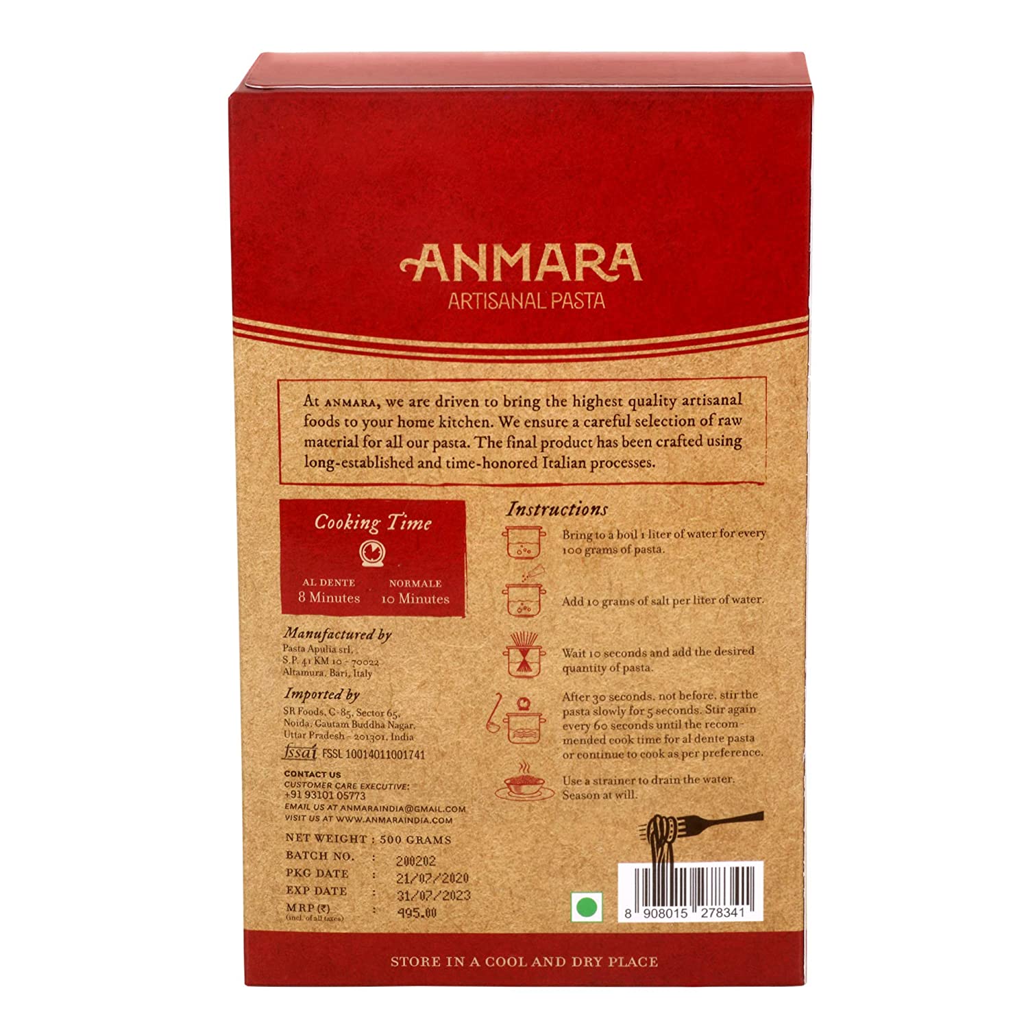 Pasta | Torchietti Pasta - Hard Drum Wheat Pasta - 100% Italian – Anmara – 500gm