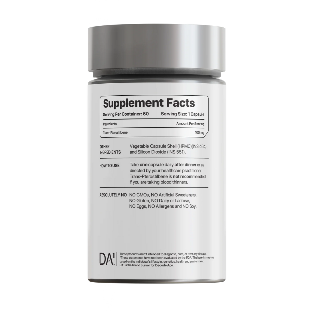 Trans Pterostilbene | Sirtuin Activator - Potent Antioxidant, Supports Healthy Ageing & Immunity - Vegan & GMO Free – Decode Age – 60 Capsules