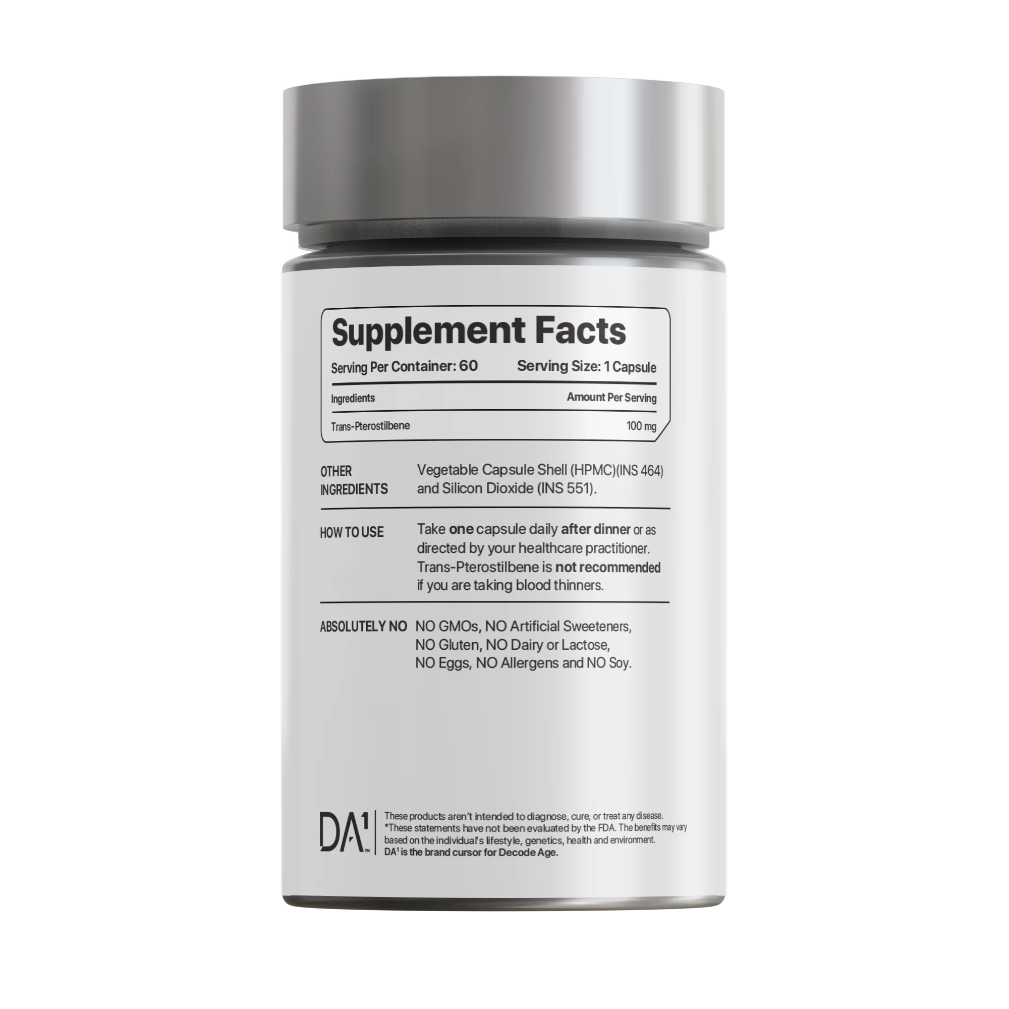 Trans Pterostilbene | Sirtuin Activator - Potent Antioxidant, Supports Healthy Ageing & Immunity - Vegan & GMO Free – Decode Age – 60 Capsules