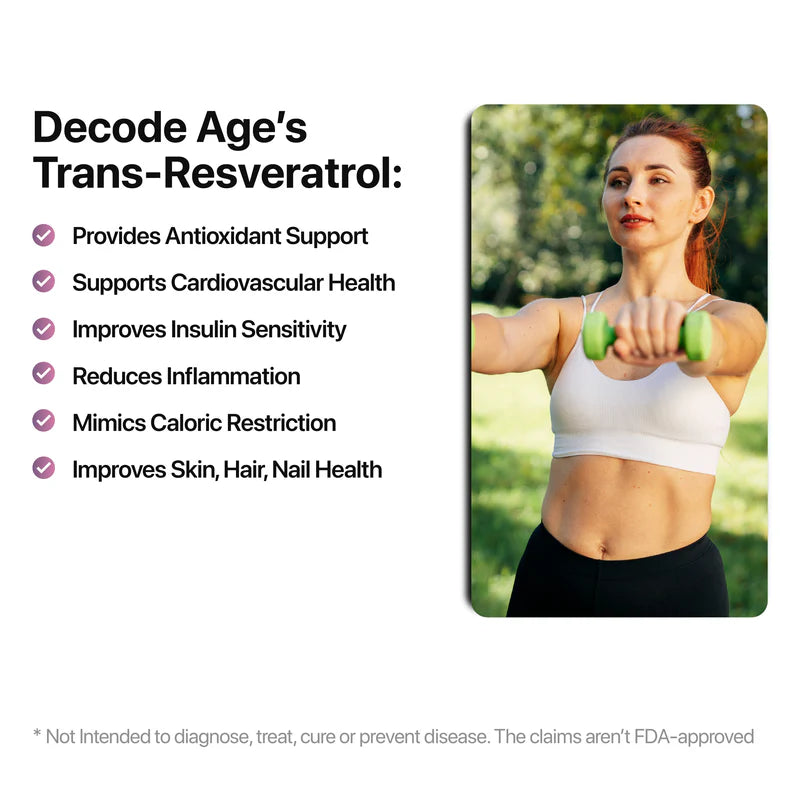 Trans Resveratrol | 250 – Japanese Knotweed Extract – Vegan, Gluten Free, Soy Free, Sugar Free, Gmo Free & Dairy Free – Decode Age - 60 Veg Capsules