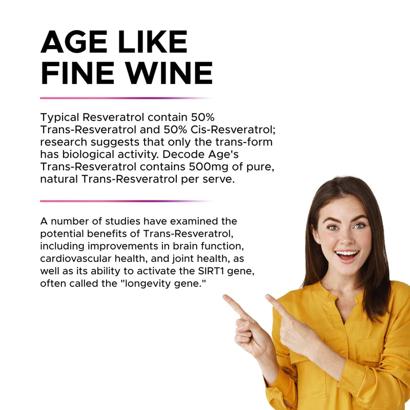 Trans Resveratrol | 250 – Japanese Knotweed Extract – Vegan, Gluten Free, Soy Free, Sugar Free, Gmo Free & Dairy Free – Decode Age - 60 Veg Capsules