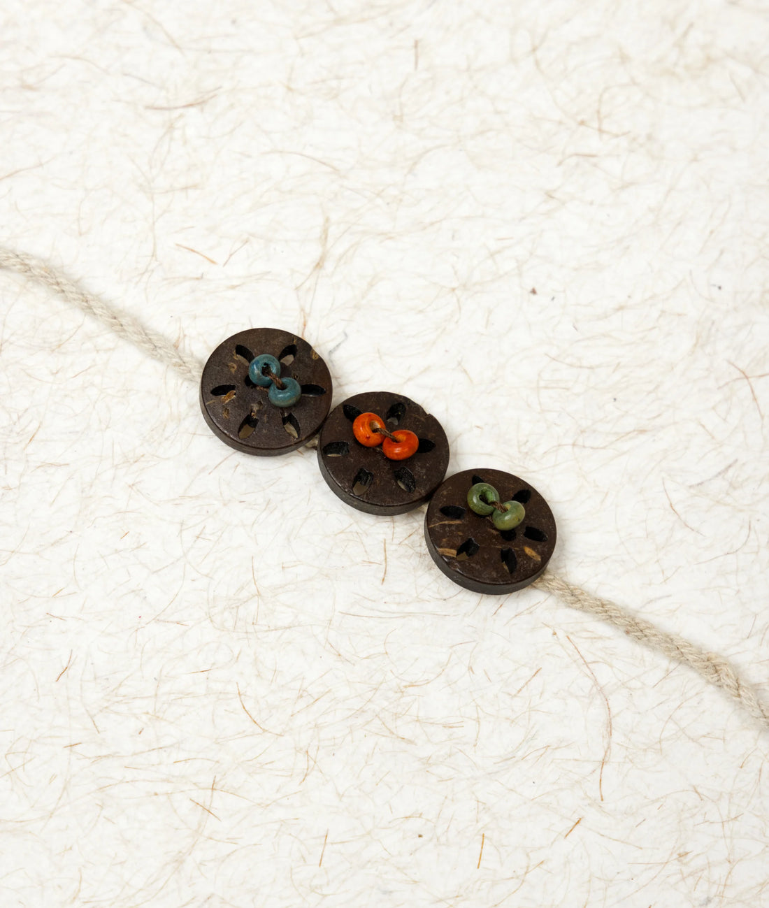 Rakhi | Tridosha Rakhi (Made From Cotton, Jute, Wooden beads & With Pressed Flower Petals) – Handcrafted – Eco Friendly – Nature’s Soul - Single Piece