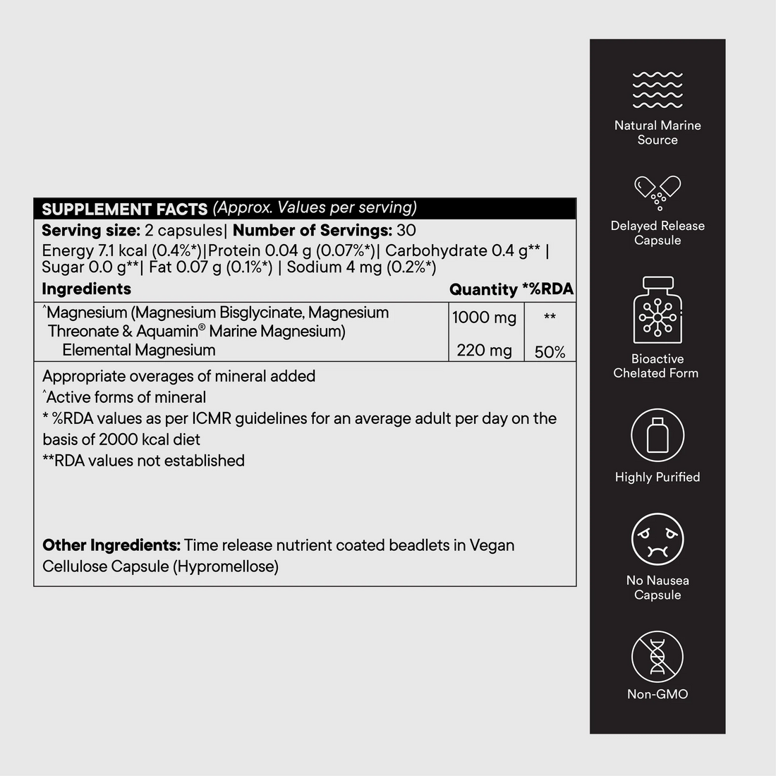 Triple Magnesium Complex | Slow - Magnesium Threonate & Aquamin For Healthy Muscle Functio & Relaxation - Non GMO - Wellbeing Nutrition - 60 Capsules