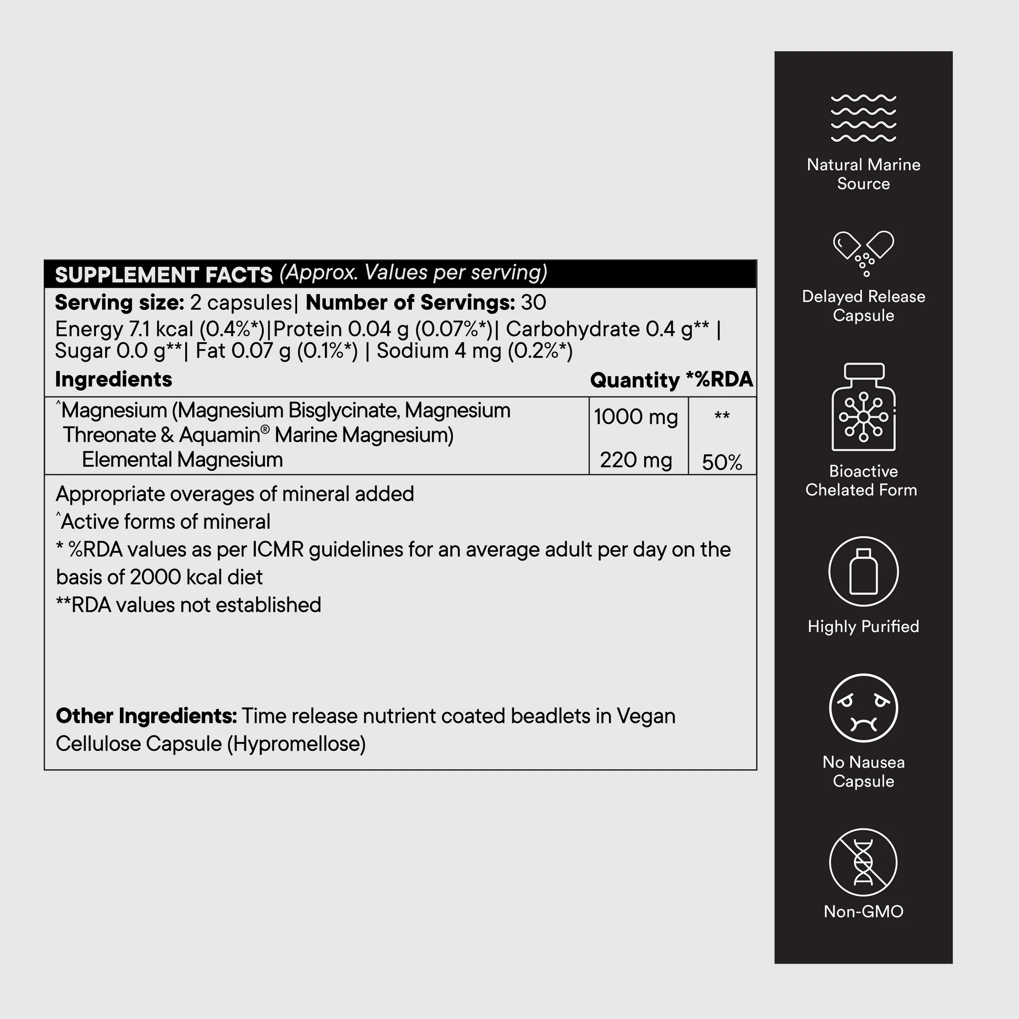 Triple Magnesium Complex | Slow - Magnesium Threonate & Aquamin For Healthy Muscle Functio & Relaxation - Non GMO - Wellbeing Nutrition - 60 Capsules