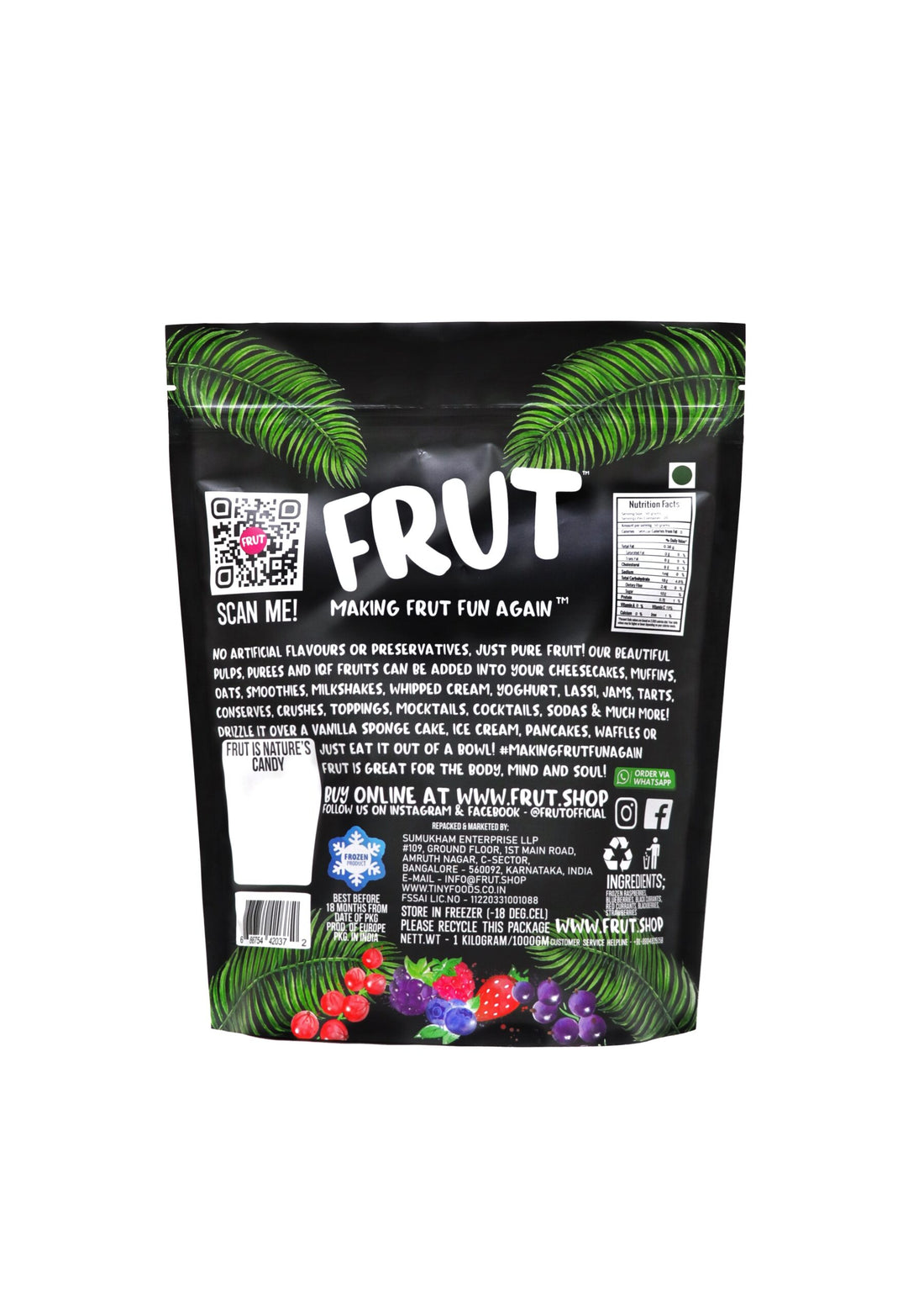Berry Mix | Frozen Tropical Berry Mix - Whole - No Added Sugar, Flavours & No Added Preservatives - Frut - 1000gm
