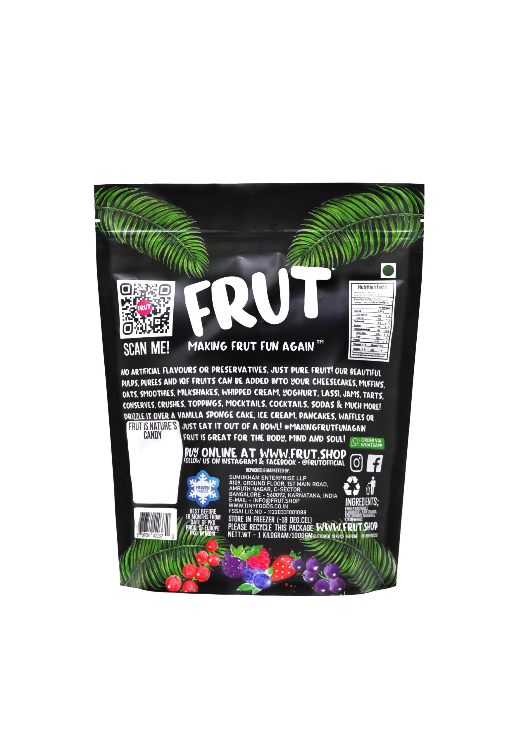 Berry Mix | Frozen Tropical Berry Mix - Whole - No Added Sugar, Flavours & No Added Preservatives - Frut - 1000gm