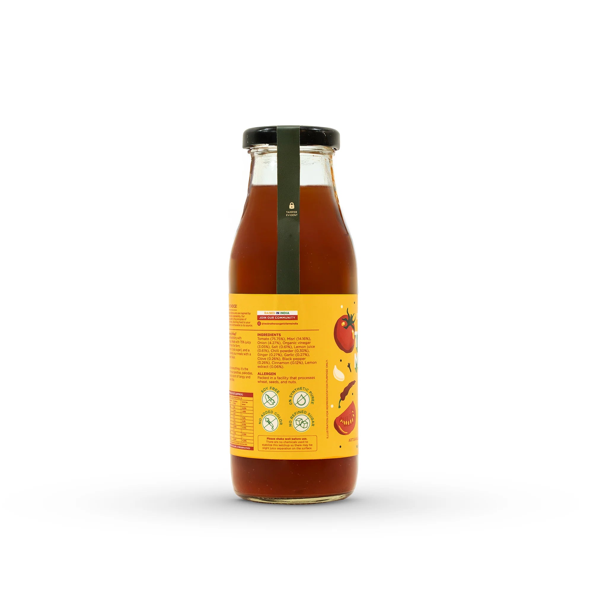 Ketchup | Tomato Ketchup (Truemato) - 75% Tomatoes - Spicy - No Refined Sugar, No Artificial Preservatives, No Sodium Benzoate, No Added Food Colors, No Stabilizers & No Thickeners - Two Brothers - 300gm