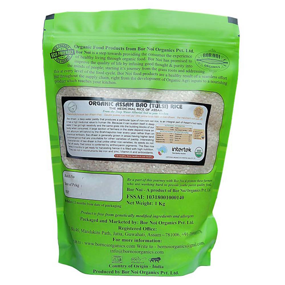 Rice | Tulsi Bao Rice - Assam – USDA Organic -100% Natural – Low Glycemic Index Rice With High Nutrition - BOR-NOI ORGANICS – 1000gm