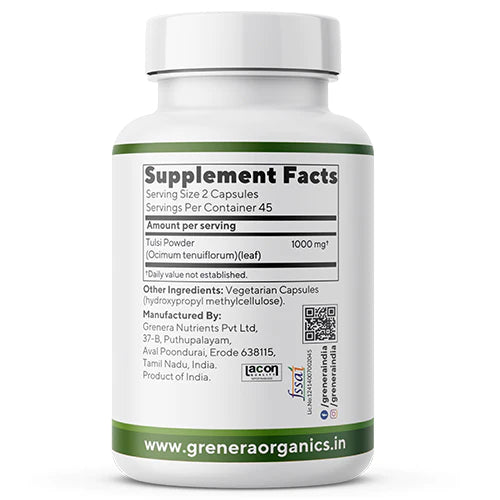 Tulsi Capsules | Natural - Vegan, Gluten Free, Preservatives Free & No Additives - Grenera - 90 Capsules