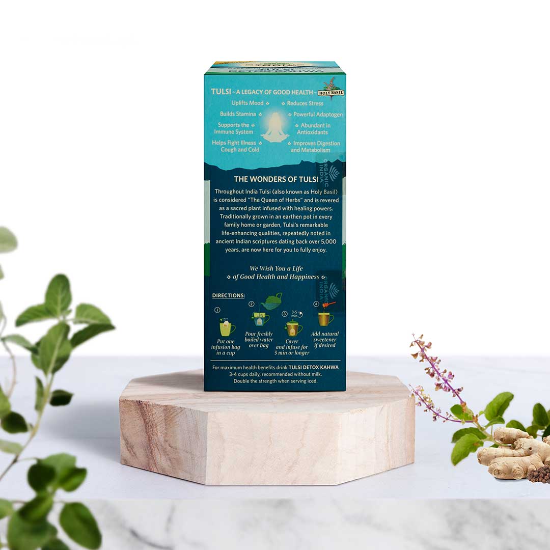Tea | Tusli Detox Kahwa (With Green Tea Ginger & Cinnamon) - Oragnic - Help Improve Digestion & Detoxification - Organic India - 25 Infusion Bag