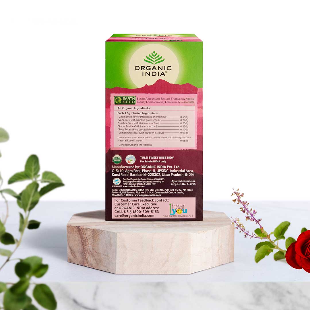 Tulsi Sweet Rose Tea - Caffeine Free - Organic India - 25Tea Bags