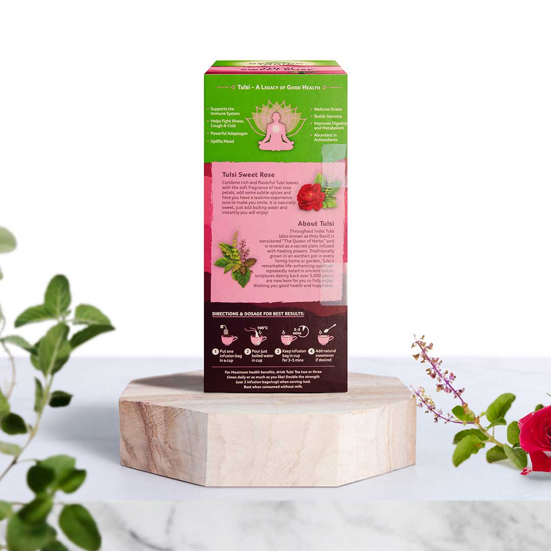 Tulsi Sweet Rose Tea - Caffeine Free - Organic India - 25Tea Bags