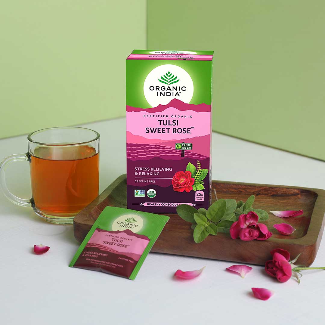 Tulsi Sweet Rose Tea - Caffeine Free - Organic India - 25Tea Bags