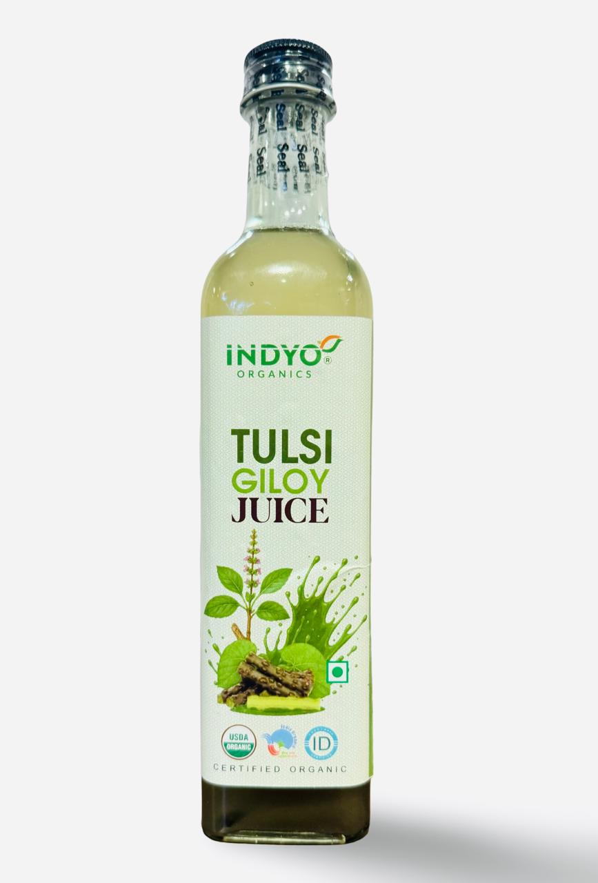 Juice | Tulsi Giloy Juice - USDA Organic - No Added Flavours, Colours & No Added Preservatives - Indyo Organic - 500ml