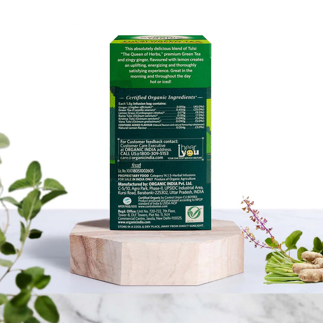 Tulsi Green Tea - Lemon Ginger – Organic India – 25 Infusion bag