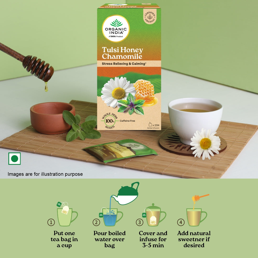 Tulsi Honey Chamomile – Caffeine Free - Organic India – 25Tea Bags